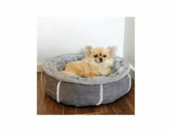 Hundebett In Donut-Form Mit Dicker Plüsch-Innenseite, Grau, Länge: 68 Cm